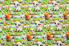 Reststück: 1,00 Meter Baumwolle Jersey-Digital-Cute-little-Sheep-hellgrün