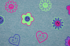 Baumwolljersey Melange Glitter Smiley