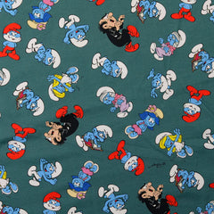 Lizenz Baumwolljersey Digital Die Schlümpfe - petrol