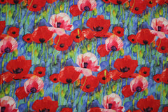 Viskose Webware Digital Mohnblumen