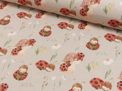 Baumwolljersey Digital Ladybug & Flowers