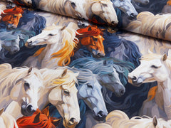 Baumwoll Popeline Digital Pferde