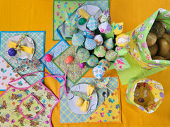 Baumwoll Webware Happy Easter Weiß/Türkis