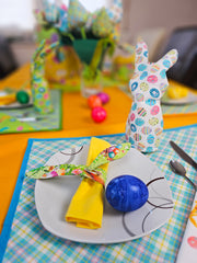 Baumwoll Webware Happy Easter Weiß/Türkis