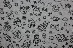 Reststück: 1,00m - Sweatshirt Stoff crazy Cartoons grau meliert