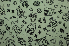 Reststück: 1,00m - Sweatshirt Stoff crazy Cartoons hellgrün