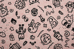 Reststück: 1,00m - Sweatshirt Stoff crazy Cartoons rosa meliert