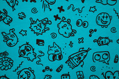 Reststück: 1,00m - Sweatshirt Stoff crazy Cartoons  türkis