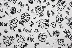 Reststück: 1,00m - Sweatshirt Stoff crazy Cartoons weiß