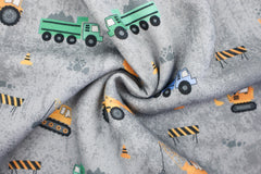 Reststück: 0,95 m - Sweatshirtstoff Julian Baustellenfahrzeuge grau