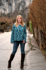 Viskosewebware Victorian Damask Tint by Bienvenido Colorido - 597 dunkelblau