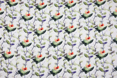 Reststück: 1,90m Viskose Leinen 10 grüne Blütenstränge mit orangen Blüten