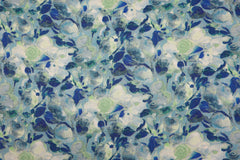 Reststück: 1,50m - Viskose Leinen Blütenmuster aquafarben