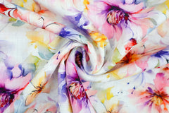 Viskose Leinen Digital Watercolor Flower
