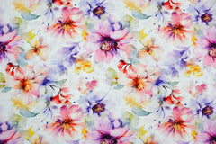 Viskose Leinen Digital Watercolor Flower