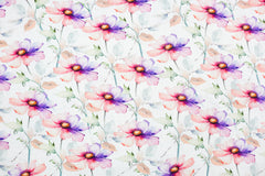 Reststück: 2,00m - Viskose Leinen Nr.20 natur - lila rosa Blütenmuster