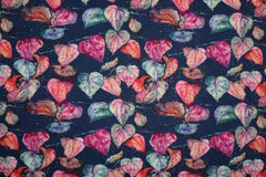 Viskose Leinen Digital Watercolor Leaves dunkelblau SH