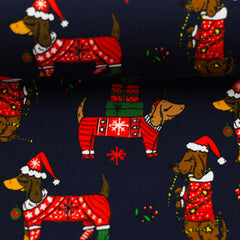 Sweatshirtstoff Holly Weihnachtsdackel