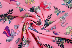 Reststück: 1,35m Baumwolljersey Lizenz -my little Pony - dunkelrosa - Blumen & Ponys