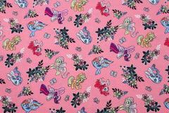 Reststück: 1,35m Baumwolljersey Lizenz -my little Pony - dunkelrosa - Blumen & Ponys
