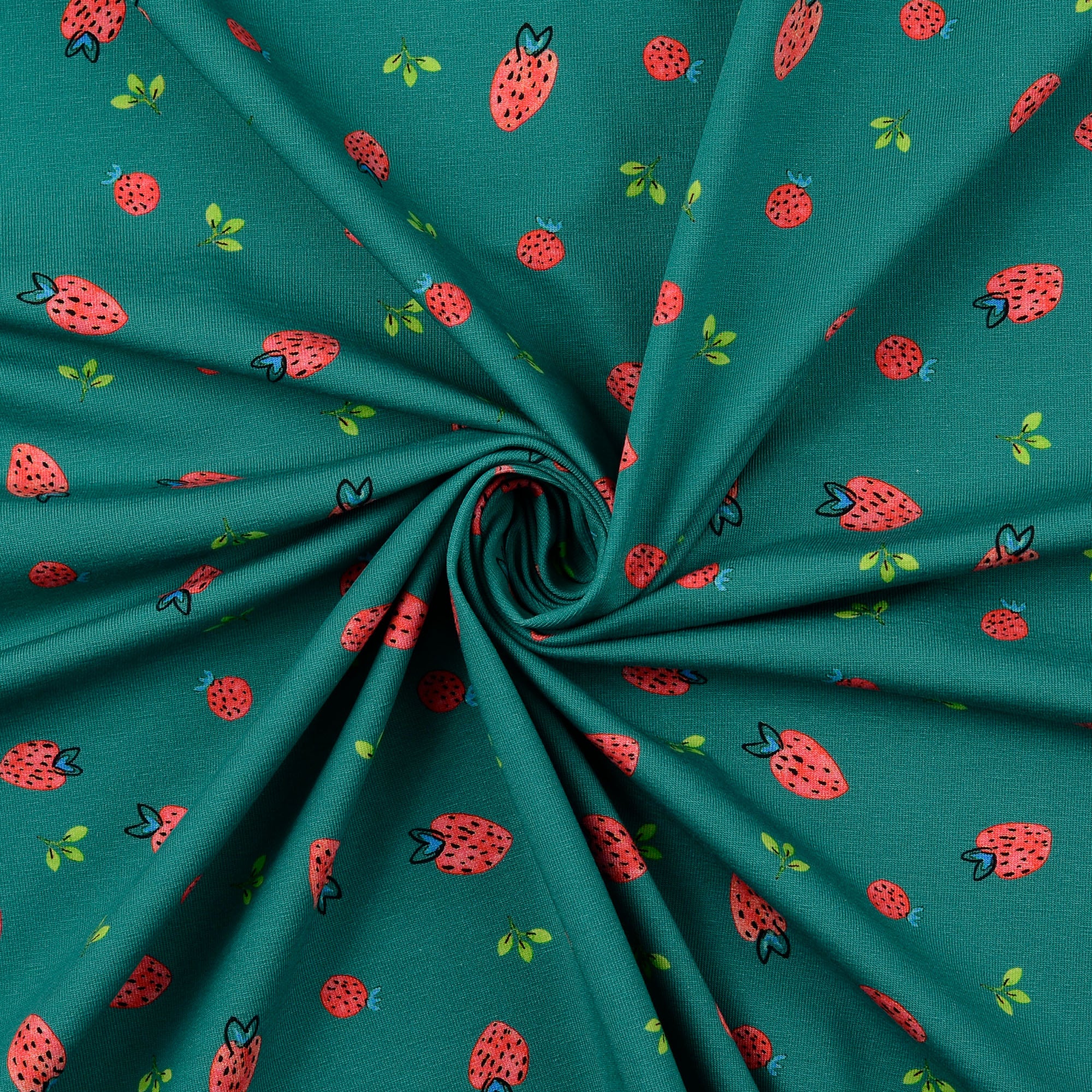 Baumwolljersey Strawberry in grün bei Der Buntspecht