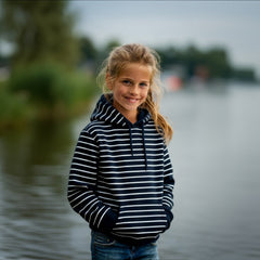 French Terry Basic Streifen in dunkelblau und weiß vom Buntspecht Shop