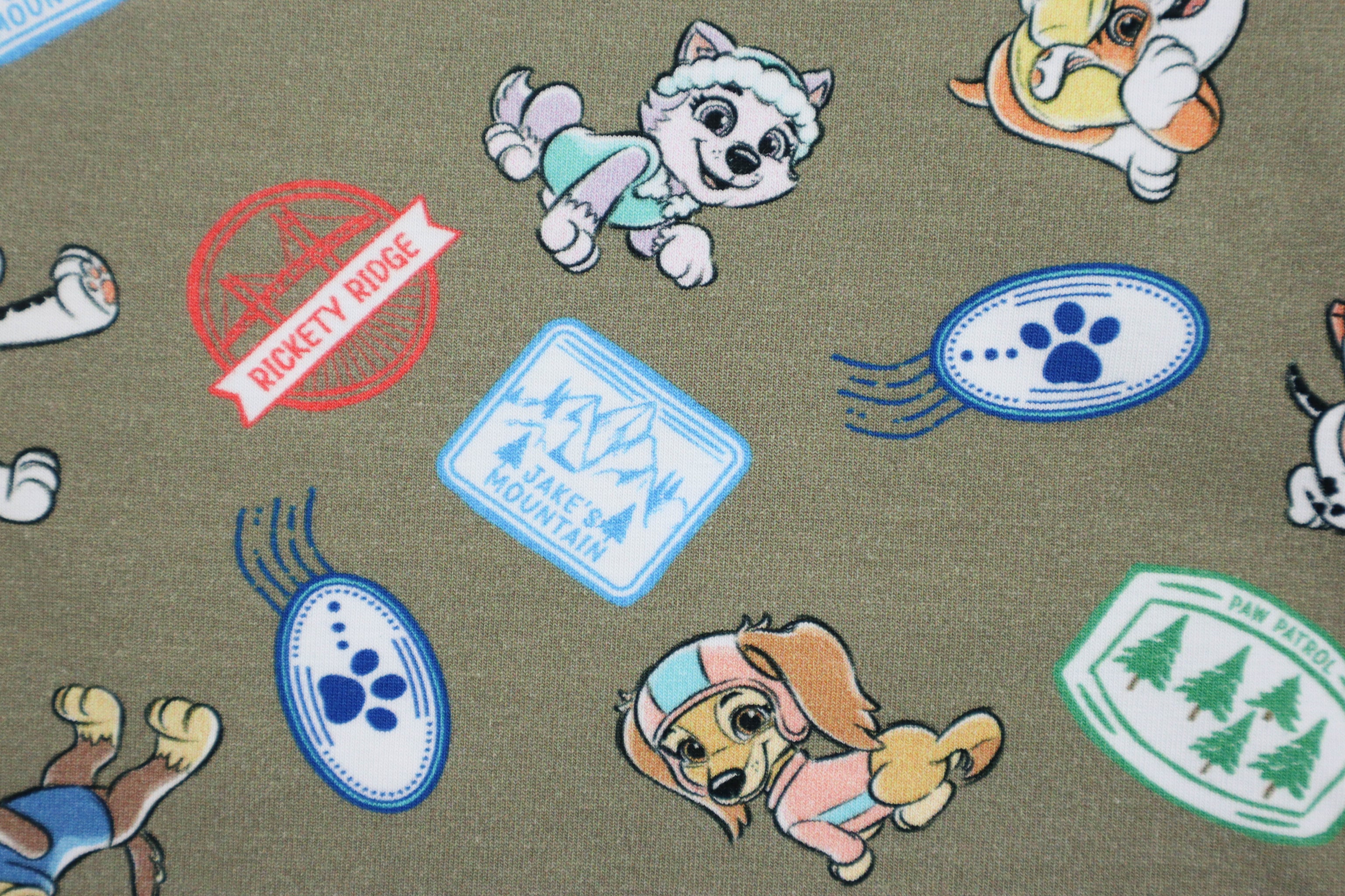 Baumwolljersey Paw Patrol - Sticker Print in khaki bei Der Buntspecht