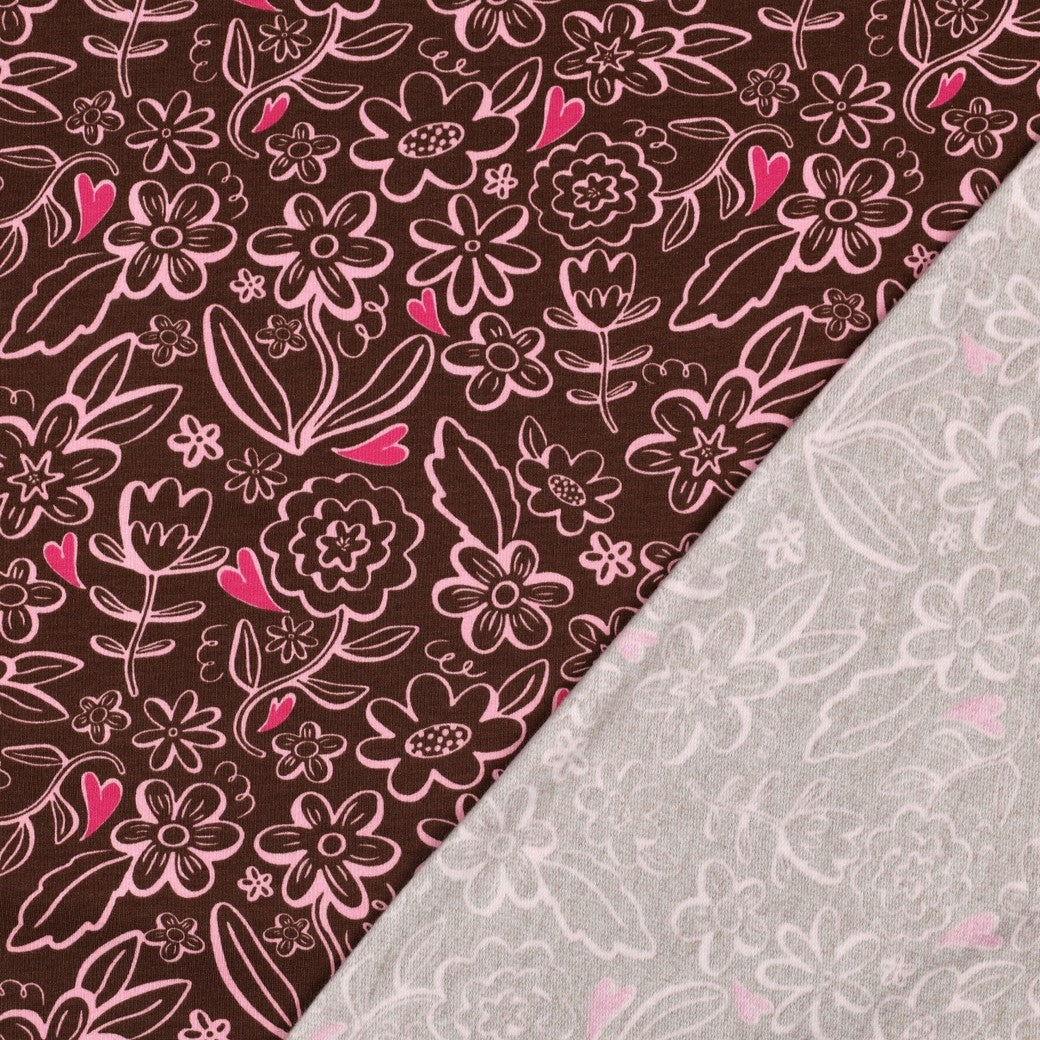 Sweatshirtstoff Heart Flowers in braun by Poppy bei Der Buntspecht Shop
