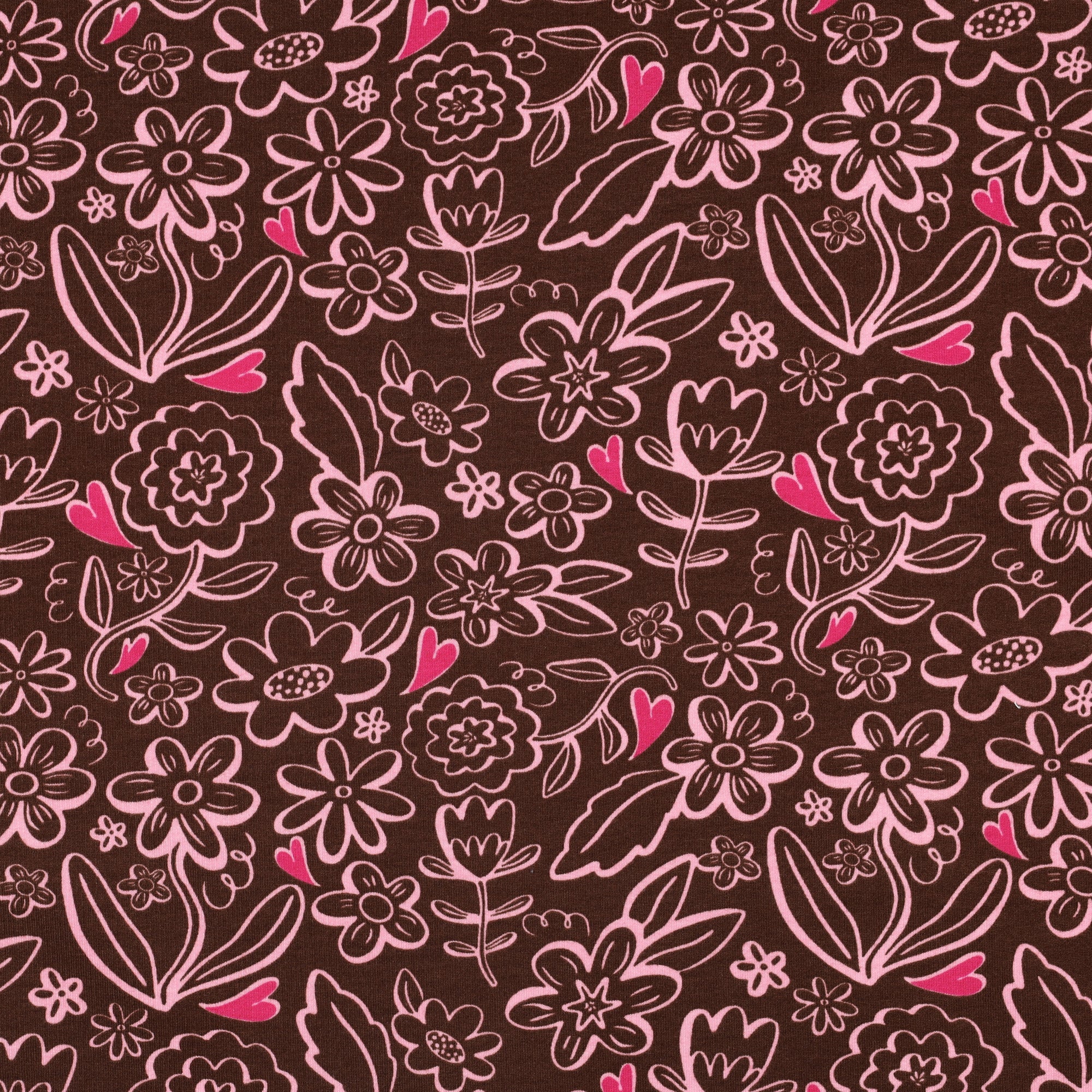 Sweatshirtstoff Heart Flowers in braun by Poppy bei Der Buntspecht Shop