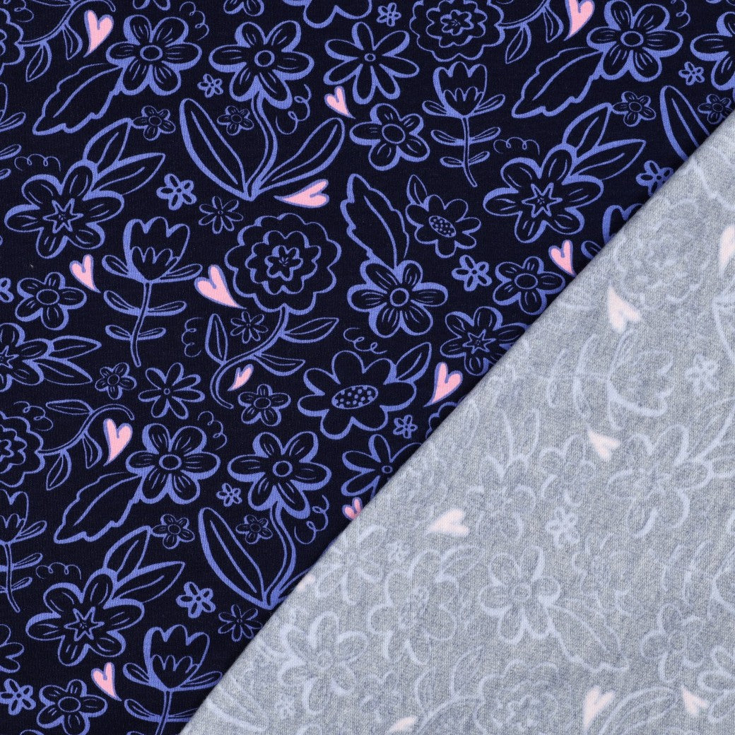 Sweatshirtstoff Heart Flowers in navy blau by Poppy bei Der Buntspecht Shop