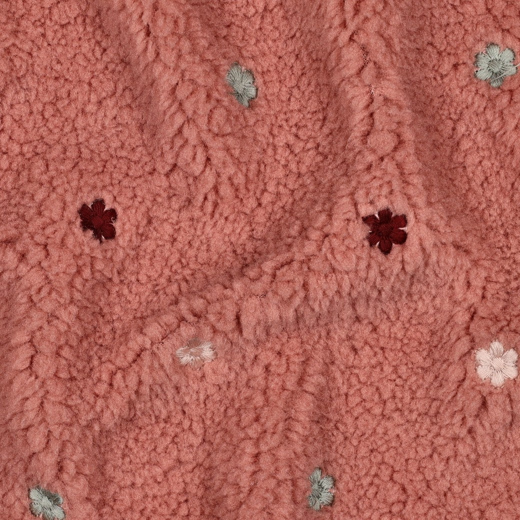 Teddy Plüsch Jacquard mit kleinen gestickten Blüten in verschiedenen Farben und 2 Varianten vom Buntspecht Shop