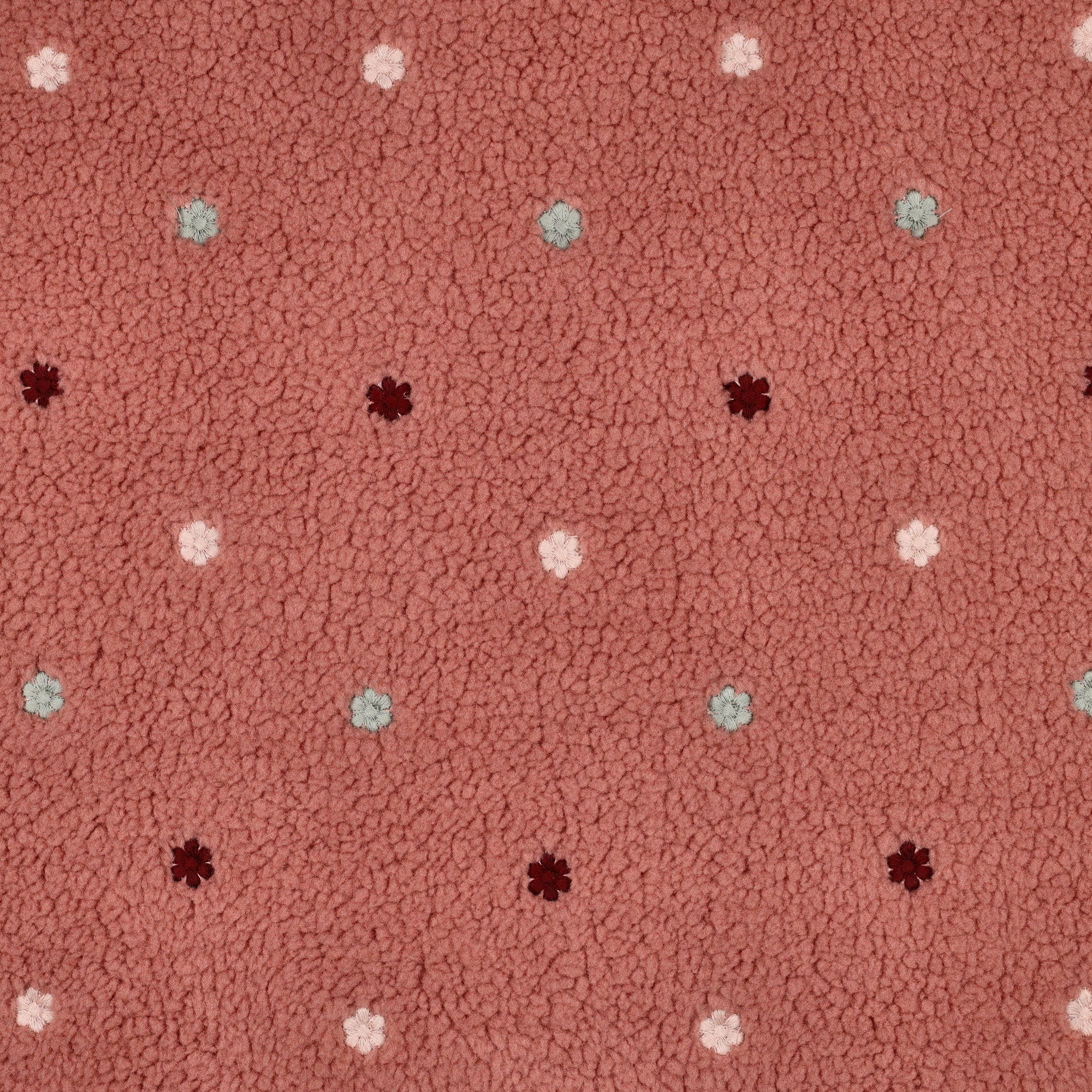 Teddy Plüsch Jacquard mit kleinen gestickten Blüten in verschiedenen Farben und 2 Varianten vom Buntspecht Shop