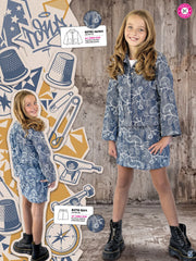 Bestickter Jeansstoff Fächerblumenzweige