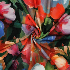 Viskose Webware Digital Flowers