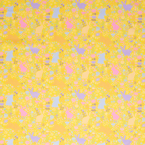 Baumwoll Webware Happy Easter Hasensilhouetten - 312 hellgelb