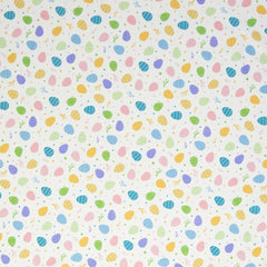 Reststück: 1,50m -Baumwolle Happy Easter weiß kleine bunte Eier