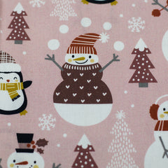 Baumwoll Webware Belle Pinguine und Schneemänner