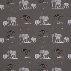 Reststück:1,20m - Baumwolljersey Wild Animals Elefanten by Christiane Zielinski dunkelgrau