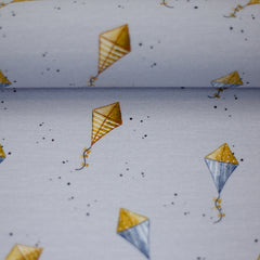 Reststück: 0,95 m Bauwolljersey Hello Autumn by Sabine Marschall Drachen blau grau