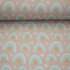 Reststück. 1,00m Baumwolljersey Landkind Sterne by Mrs Mint Design hellbraun