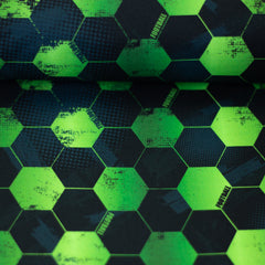 Baumwollstoff Fussball Hexagon schwarz