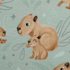 Reststück: 1,00m - Baumwolljersey Capybara Friends mint