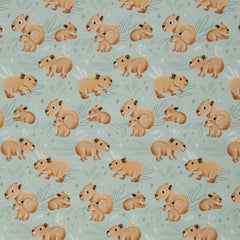 Reststück: 1,00m - Baumwolljersey Capybara Friends mint