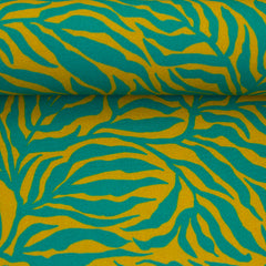 Reststück: 1,45m - Viskosestoff "Bienvenido Coloriodo "Zebra Jungle in petrol senfgelb
