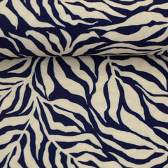 Reststück: 1,50m - Viskosestoff "Bienvenido Coloriodo" Zebra Jungle in dunkelblau natur