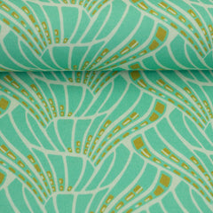 Reststück: 1,50m - Viskosestoff "Bienvenido Coloriodo" Vienna Coral in mint ocker