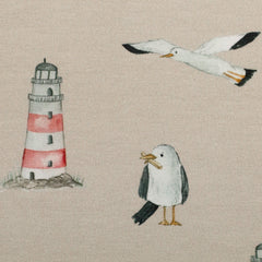 Baumwolljersey Beach Leuchtturm & Möwe by Christiane Zielinski