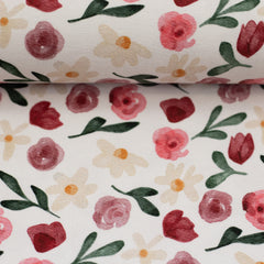 Reststück: 1,00m - Baumwolljersey Fleurs by Lausemia  naturweiß