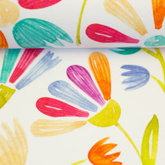 Reststück: 0,85m - Baumwolljersey Flowerpop Flowers by Hip Som Hap weiß