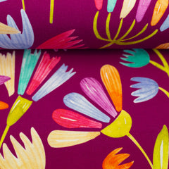 Reststück: 0,75m - Baumwolljersey Flowerpop Flowers by Hip Som Hap beere